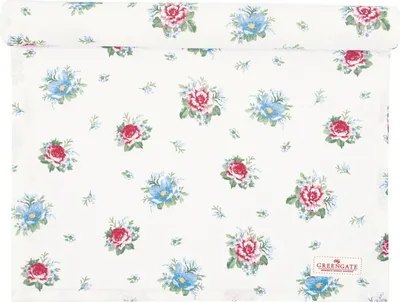 Produktbild von Greengate Tischläufer ALIVIA Weiß mit Blumen Baumwolle 45x140 cm Tischdecke