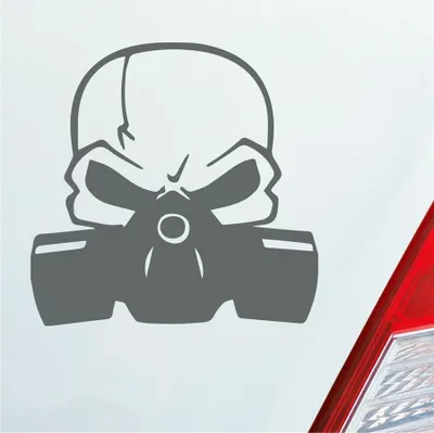 Produktbild von Auto Aufkleber Totenkopf mit Maske Gasmaske Skull Motorrad Bike 10x10 cm Grau Sticker Heckscheibenaufkleber