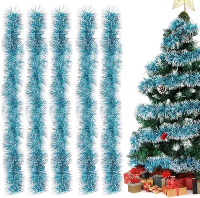 Productafbeelding van Lametta slinger Kerstmis lichtblauw - Set van 5 - Glanzende kerstslingers