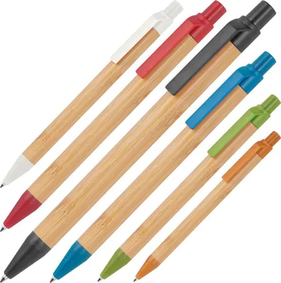 Produktbild von 6 Kugelschreiber aus Weizenstroh und Bambus / 6 Farben