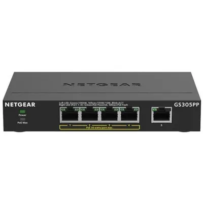 Obrázok produktu pre NETGEAR GS305PP, Nespravované, Gigabit Ethernet (10/100/1000), Plne duplexný režim, Podpora napájania cez Ethernet (PoE), Montovateľné na stenu
