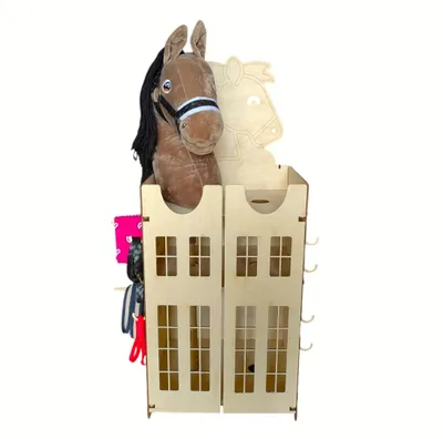 Produktbild von Stall fur 2 hobby horse,  Steckenpferd Stall, Ständer mit Aufhängern für Pferde, Hobby Horse Stall, Holzstall, Pferdestall-Stall,