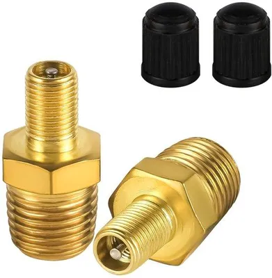 Image de Adaptateur pour raccordement pneumatique - 1/4 pouce NPT vers Schrader et Presta - Lot de 2 pièces