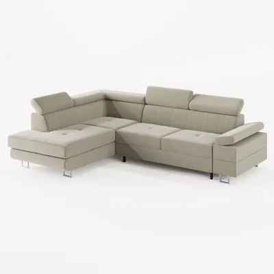 Produktbild von ECKSOFA CAROLINE Links Beige matter Veloursstoff mit Schlaffunktion und Bettkasten