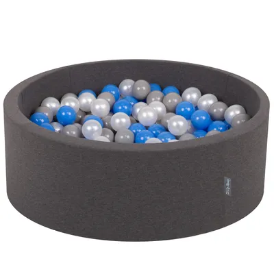 Obrázok produktu pre KiddyMoon 90x30cm/200 loptičiek ∅ 7cm Okrúhly Detské penové loptičky  vyrobené v EÚ, Tmavo šedá: Perleťová/Sivá/Modrá