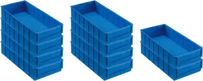 Produktbild von SparSet 10x Blaue Industriebox 400 B | HxBxT 8,1x18,3x40cm | 4,7 Liter | Sichtlagerkasten, Sortimentskasten, Sortimentsbox, Kleinteilebox