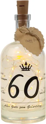 Productafbeelding van LED-flessenlamp, decoratief cadeau voor de 60e verjaardag, wit, 20 cm