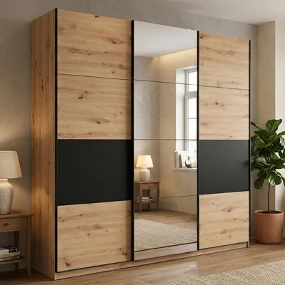 Immagine prodotto di Dmora Guardaroba Grande Lavenone 263x224h cm Marrone Rovere Nodi, Appendiabiti 6 Ripiani