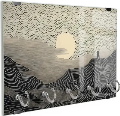 Produktbild von DEQORI Schlüsselbrett Glas 30x20 cm 'Linien der Zweisamkeit' Schlüssel Halter Board Haken