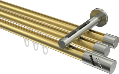 Produktbild von Interdeco Innenlaufstange / Gardinenstange mit Innenlauf Messing-Optik / Edelstahl-Optik, Typ Siteno Zoena (Glitzerzylinder), 20 mm Ø 3-läufig, 360 cm