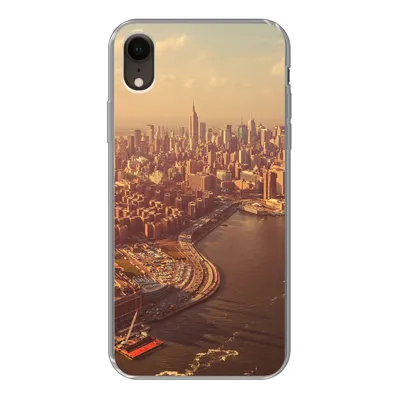 Produktbild von MuchoWow® Handyhülle Schutzhülle Hülle für iPhone XR New York - Skyline - Gold Silikon Softcase Handy Hülle - Schutzdeckel
