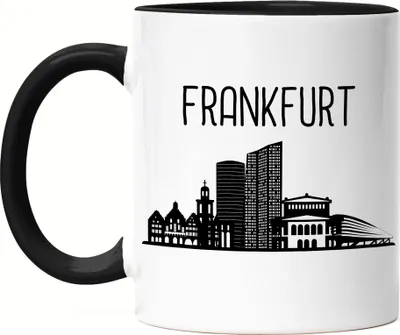 Produktbild von FRANKFURT Skyline Tasse Schwarz Souvenir Andenken Deutsche Großstädte Motiv Stadt Silhouette Geschenkidee Umzug