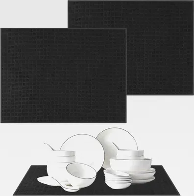 Produktbild von 2 Stück Abtropfmatte Mikrofaser,51 X 38 cm Trockenmatte Mikrofaser,Dish Drying Mat,Schnelltrocknende Abtropfmatte Geschirr,Saugstarke,Maschinenwäsche,für Spüle,Esstisch,Küchengeschirr Schwarz