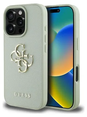 Zdjęcie produktu dla Guess Grained Big 4G Logo Small Classic Logo - Etui do iPhone 16 Pro (zielony)