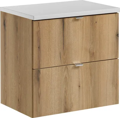 Zdjęcie produktu dla Szafka Łazienkowa 60 Cm Z Blatem Biały Mat I Dąb  Evoke