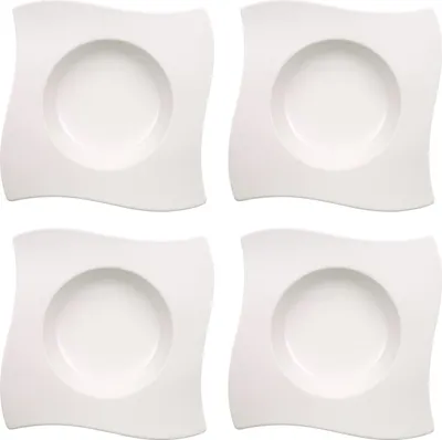 Produktbild von Villeroy & Boch NewWave 4er Set Suppenteller quadratisch 25cm weiß Porzellen