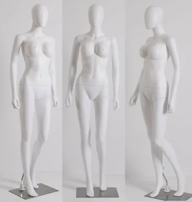 Produktbild von Eurotondisplay ženská figurína SDF2-white abstract white Egghead velký hrudník kovová deska bez obličeje ženská figurína