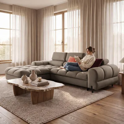 Produktbild von MUFFO Ecksofa UFFO L Links mit Schlaffunktion 260x195 Velours Beige
