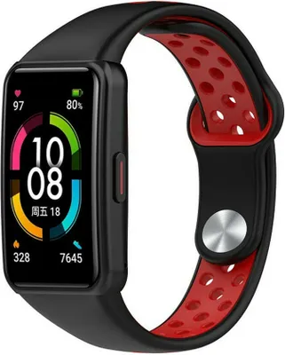 Produktbild von Strap-it Huawei Band 6 Sportarmband (Schwarz/Rot)