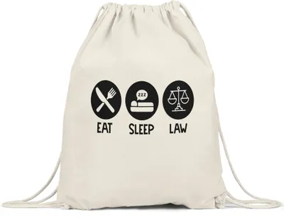 Produktbild von Eat Sleep Law Turnbeutel Gymsack  Student Lernen Lawyer Bücher Anwalt Uni Abschluss Gericht Gesetz Jura Jus Richter
