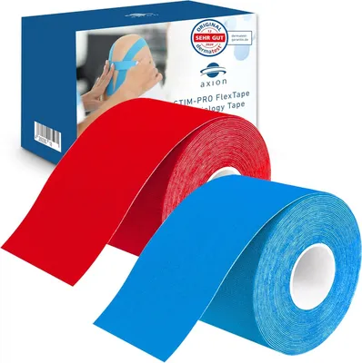 Produktbild von axion Kinesiologie-Tape 5cm x 5m - 2 Rollen - Wasserfestes Tape in rot & blau, Kinesiologie-Tape