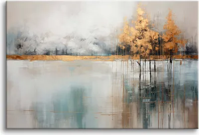 Obrázok produktu pre Plátno nástenné maľby do spálne zlaté stromy jazero 80x120