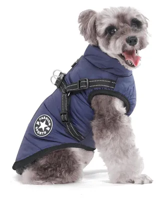 Produktbild von Hundemantel mit Geschirr, wasserdicht, warm, Navy Blau, Größe 10