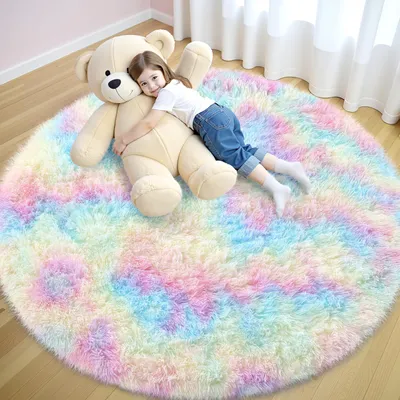 Productafbeelding van Wasbare tapijt 200 x 200 cm - Regenboogtapijt voor woonkamer en kinderkamer