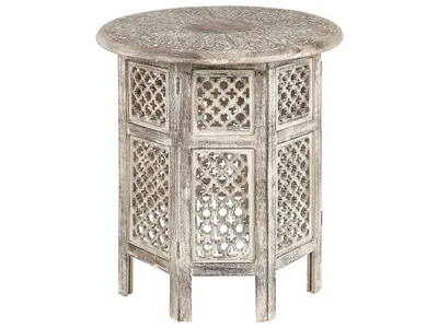 Obrázek produktu pro BELIANI Odkládací stolek světle hnědý mangové dřevo osmihranná základna kulatá deska 53 x 53 cm Tradiční design