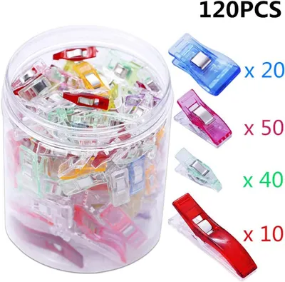 Produktbild von 120 Stück Stoffklammern Gefärbt Clips Schellen, Nähen Zubehöre Quilting Clips Kunststoff Häkeln mit Häkchen für Nähen