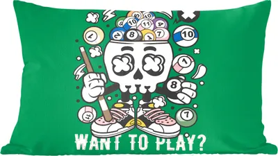 Produktbild von MuchoWow® Zierkissen Sofakissen Wohnzimmer Dekokissen 60x40 cm Billard - Totenkopf - Vintage - Kopfkissen - Polster mit Foto