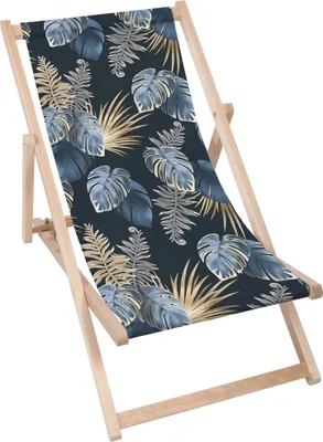 Produktbild von Dreamroots Liegestuhl klappbar Holz, bis zu 130 kg, Sonnenliege klappbar mit 3-stufiger Neigungsregulierung der Rückenlehne, Blue And Gold Tropical