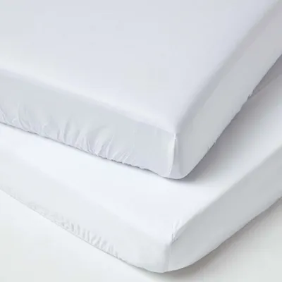 Produktbild von HOMESCAPES Spannbettlaken Kinderbett, weiß, 100% Baumwolle Fadendichte 400, 2er Set, 70 x 140 cm