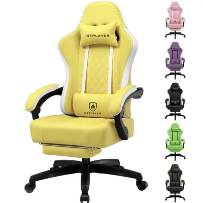 Produktbild von GTPLAYER Gaming Stuhl Ergonomischer Gaming Sessel Schreibtischstuhl Kunstleder, Federsitzkissen, Verbindungsarmlehnen und Fußstütze 150KG, GELB