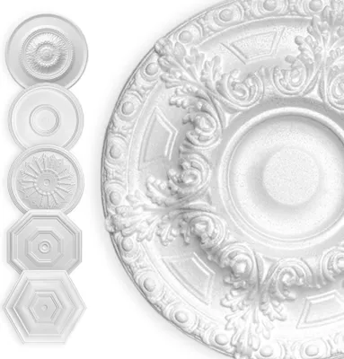 Produktbild von HEXIM Stuckrosette Styropor EPS weiß, Deckenrosette rund & eckig, Innendekor für Decke & Wand, Deckenrosettn Kronleuchter Zierelement Architektur Stuck (50x50 cm Palast)