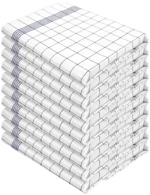 Produktbild von Tobeni 10er Set Halbleinen Geschirrtücher 55% Leinen Gastro Kochfest 95°C, Grösse:60 cm x 80 cm, Farbe:Blau