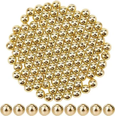 Productafbeelding van Famanu Plasticparels Set – 300 stuks – Goudkleurige, ronde en gladde parels van 1,6–6 mm – Geschikt voor armbanden, kettingen en sieraden