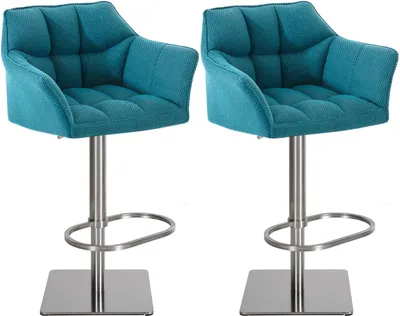 Produktbild von CLP 2er Set Barhocker Damaso Stoffbezug drehbar und höhenverstellbar bis 240 kg türkis Gestell Farbe edelstahl