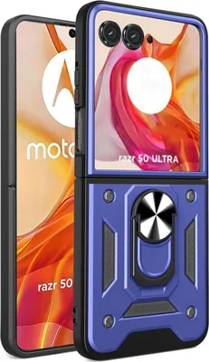 Produktbild von Mobigear Armor Ring Motorola Razr 50 Ultra Hülle Hardcase Backcover Stoßfest mit Ringhalter - Blau