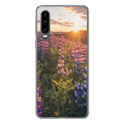 Produktbild von MuchoWow® Handyhülle Schutzhülle Hülle für Huawei P30 Lupine - Sonne - Lila Silikon Softcase Handy Hülle - Kartenbesitzer