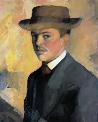 Zdjęcie produktu dla August Macke Art Print Obraz - Autoportret z kapeluszem, 1909 (50 x 40 cm)