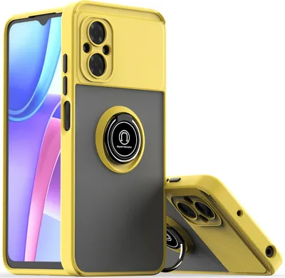 Produktbild von Xiaomi Poco M4 5G Hülle, Ring Halter Ständer Matte TPU Rahmen Stoßfest Schutzhülle für Xiaomi Poco M4 5G Gelb