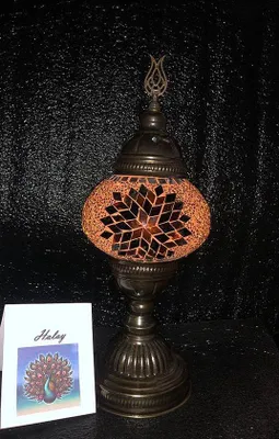 Obrázek produktu pro Ručně vyráběná turecká mozaiková lampa v hnědožluté barvě – orientální stolní lampa, noční lampa, 100% jedinečná a bezpečná
