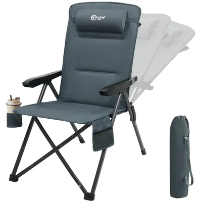 Imagen del producto de Silla de camping plegable, con 3 posiciones de ajuste, soporta hasta 160 kg, con respaldo alto, fabricada en aluminio, ideal para balcones y picnics