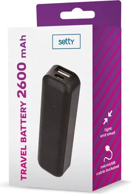 Immagine prodotto di Power bank esterno Setty 2600 mAh, con cavo in dotazione, nero