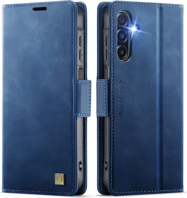 Image de Étui en cuir pour Samsung Galaxy A17 5G/4G, protection RFID, fermeture magnétique, compartiments pour cartes et support Bleu