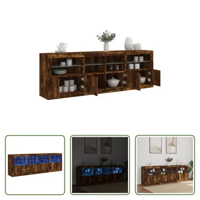 Produktbild von The Living Store Sideboard mit LED-Leuchten Räuchereiche 202x37x67 cm