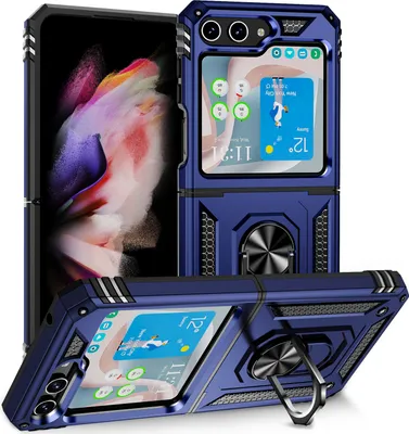 Produktbild von Hülle für Samsung Galaxy Z Flip 5 Dual Layer Militäre Fallschutz Schutzhülle mit Ringhalterung Ständer Blau
