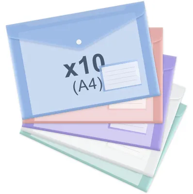 Produktbild von Dokumententaschen A4 zum Abheften, 10 Stück, transparente Plastikmappen, mit Etikettentasche, 5 Pastellfarben