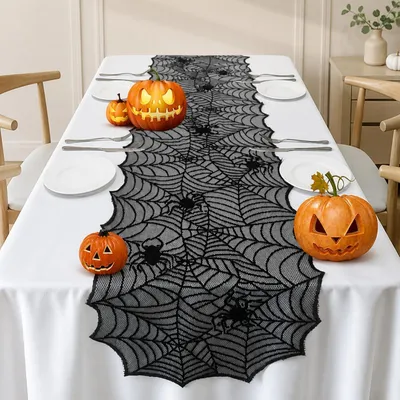 Spinnenweb-Tafelloper 180x45 cm, Halloween-Dekoration, schwarz